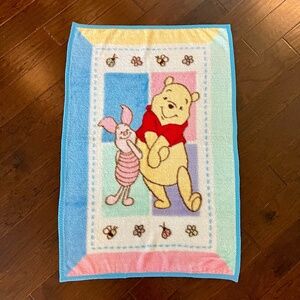 VINTAGE Winnie the Pooh Baby Blanket Piglet Crib Soft Plush Colorblock 30x45